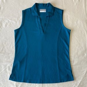 PGA Tour Teal Sleeveless, V-notch collar Polo Tank, Airflux, sz-SM